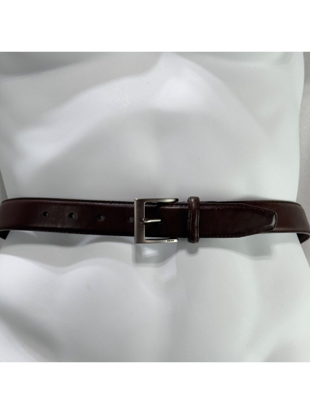 DKNY Mens Dark Brown Full Grain Leather Dress Belt With Silver Buckle Size 38